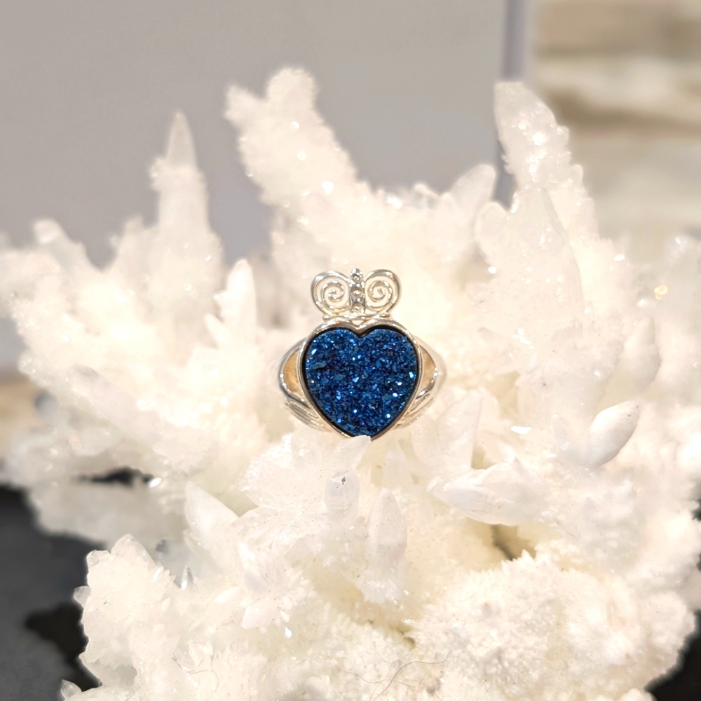 Sterling Silver Claddagh Ring - Drusy Blue